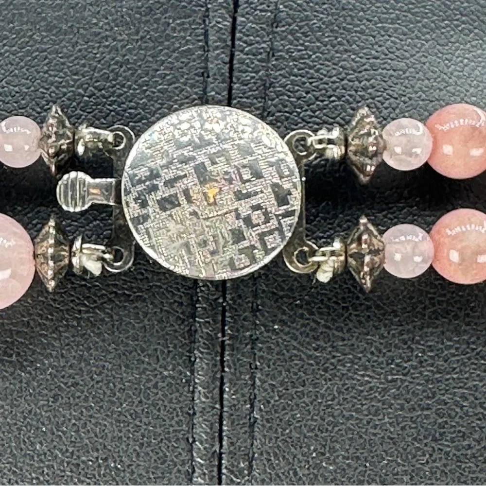 Pink Stone & Quartz Beaded Necklace Two Layer Silver-tone Bead Rose Spacers 18”